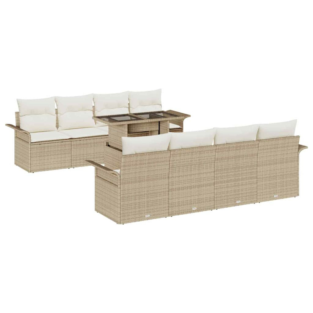 Ensemble de canapé de jardin 9 pcs beige poly rattan