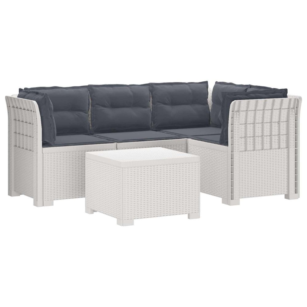 Canapé de jardin 4 places avec coussins style rotin pp blanc