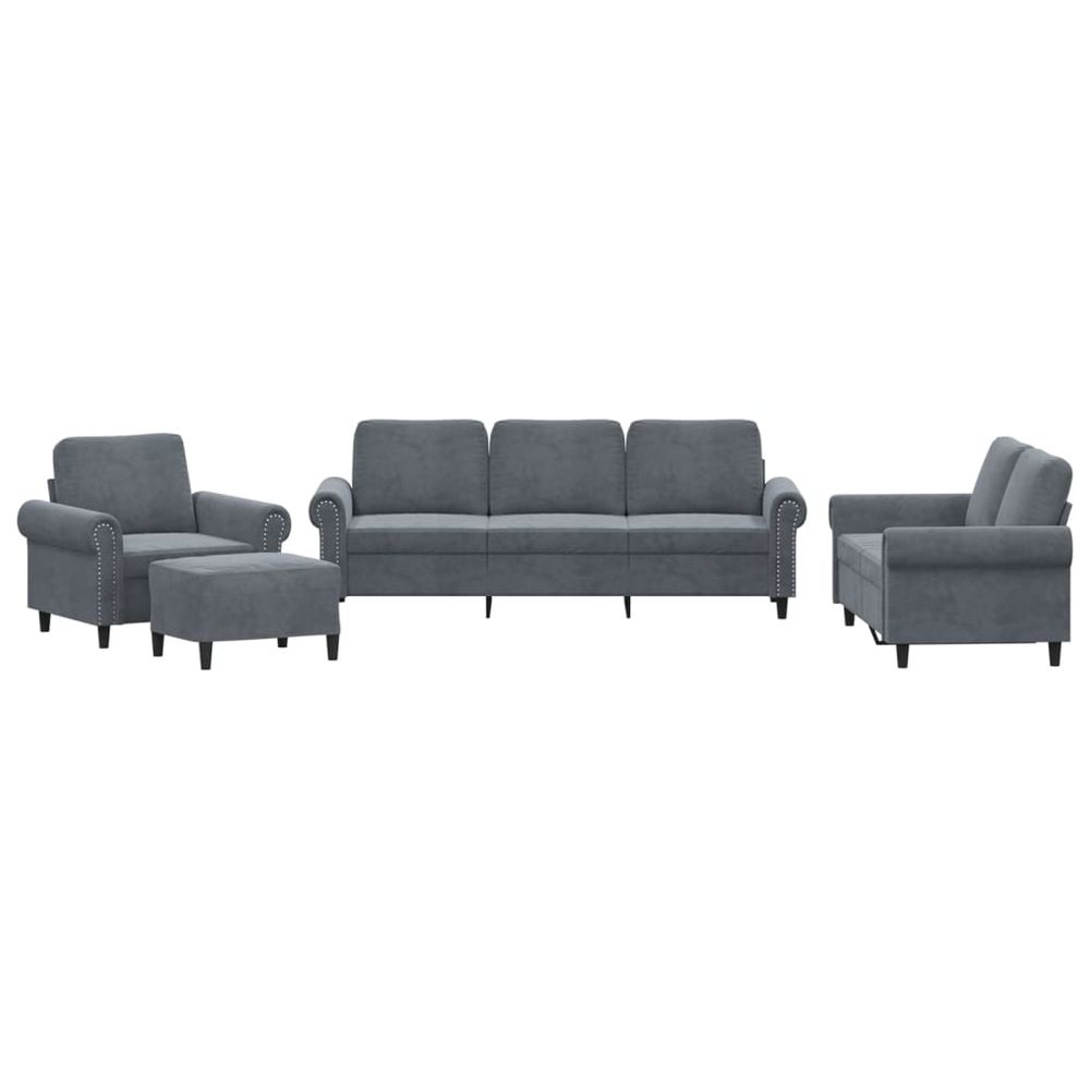 Ensemble de canapés 4 pcs avec coussins gris foncé velours