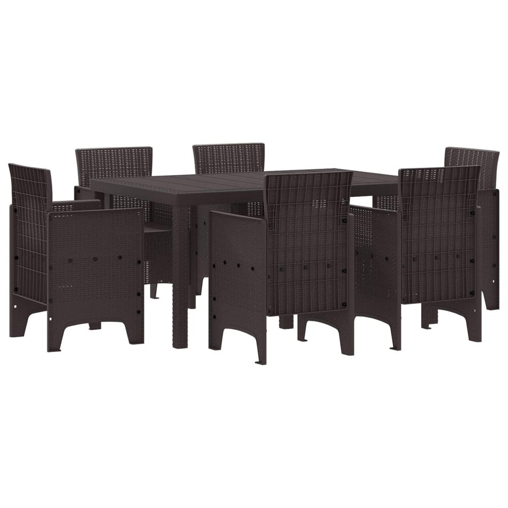 Ensemble de salle à manger pour jardin 7 pc marron rattan polt
