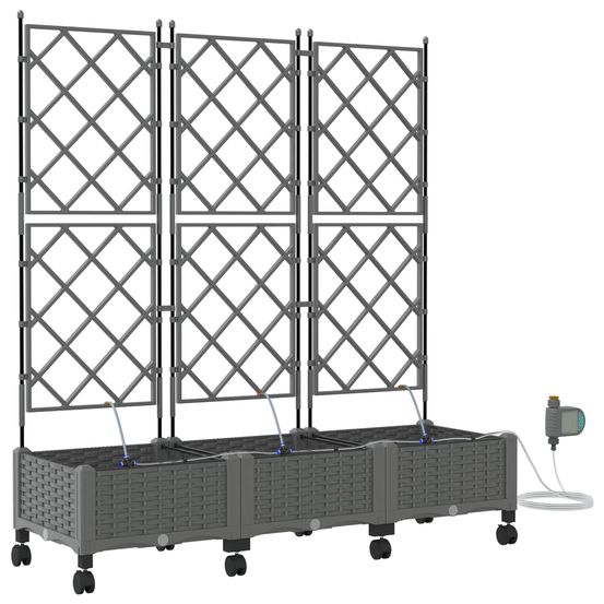 Porte-plante de jardin avec irrigation et roues 3 pc gris clair