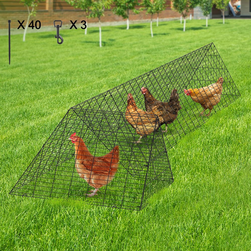 Enclos poulailler 400x100x61,5 cm, tunnel pour cour, portable extérieur, poulets canards lapins