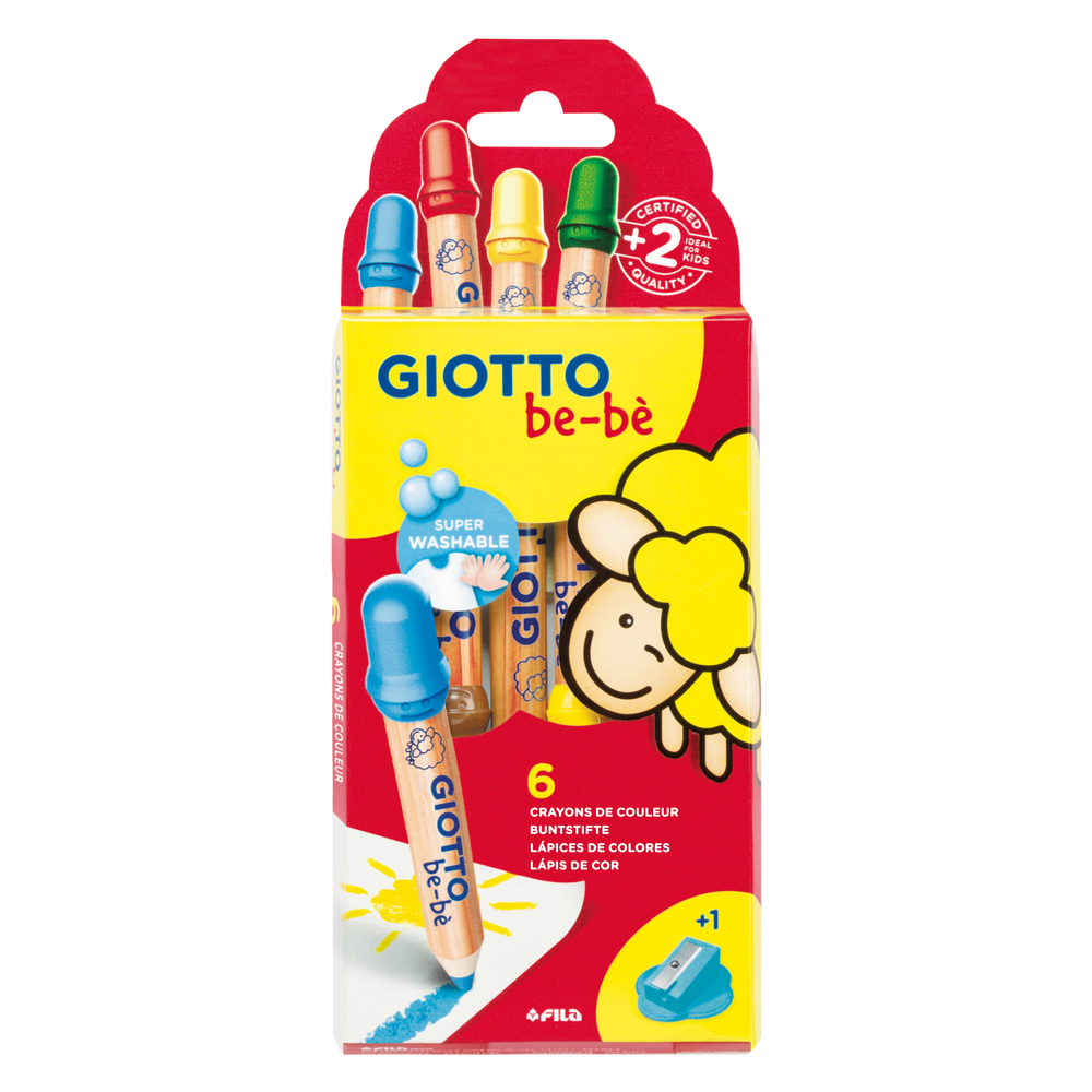 Crayons de couleurs Giotto be-bè x6 +étui avec accroche +taille-crayon