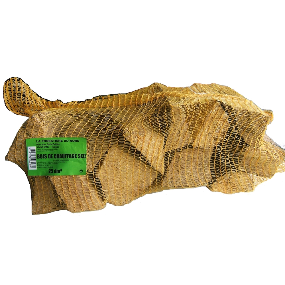 Bûches pour barbecue et chauffage, longueur 20 cm - Sac 25 dm3, 10kg