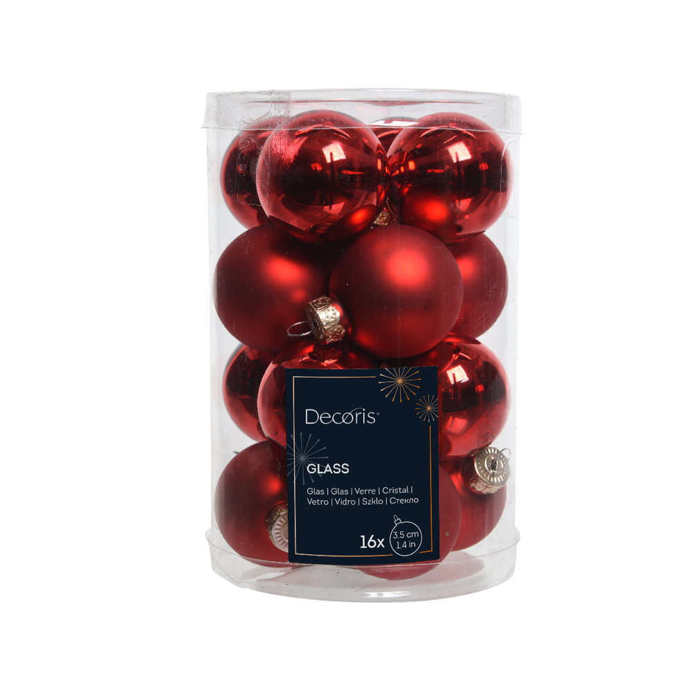 Assortiment 16 mini boules de Noël mates en verre, rouge - D. 3,5cm