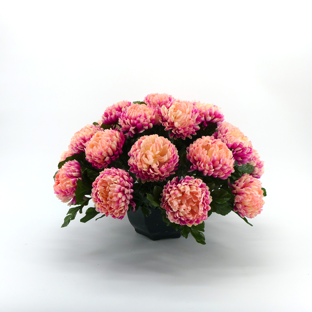 Coupe de chrysanthèmes artificiels, 28 fleurs - Rose