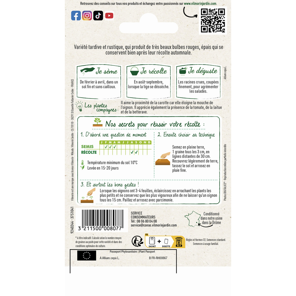 Graines d'oignons rouge de Brunswick en sachet