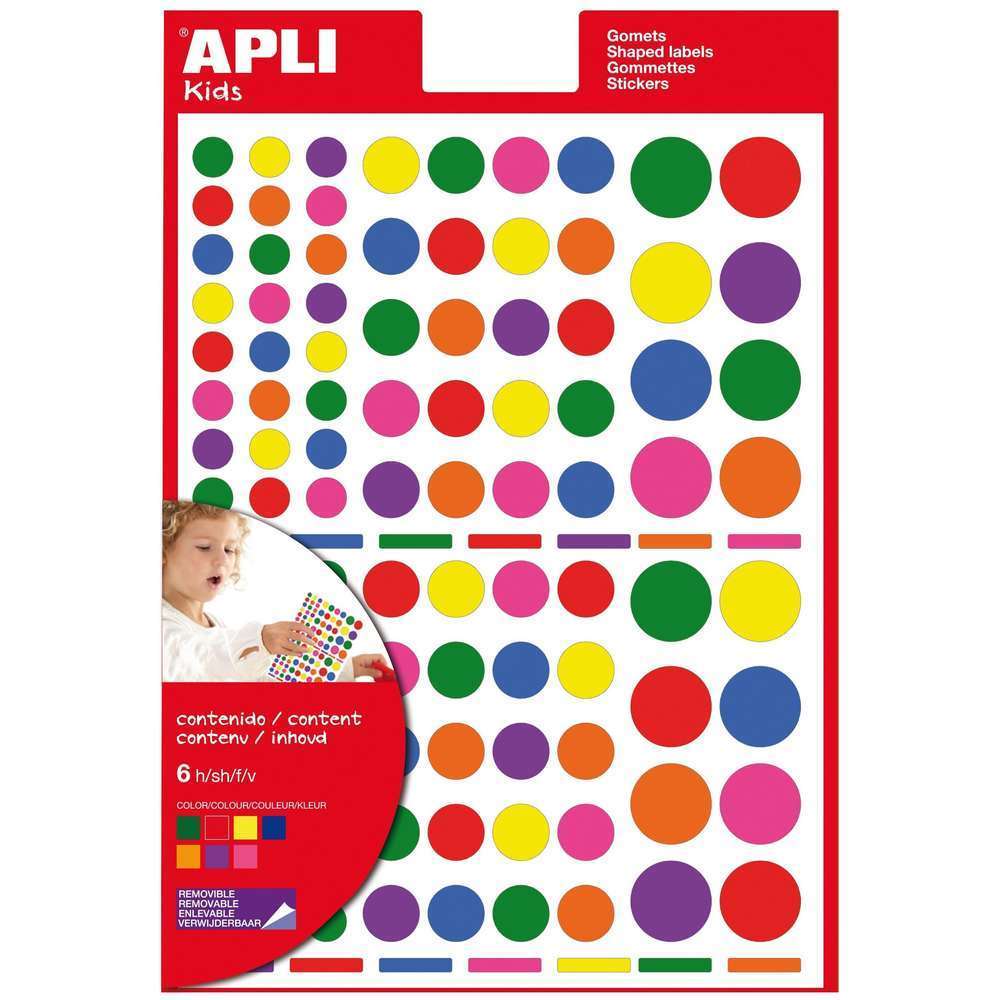 Gommettes enlevables x700 (6 feuilles), coloris assortis