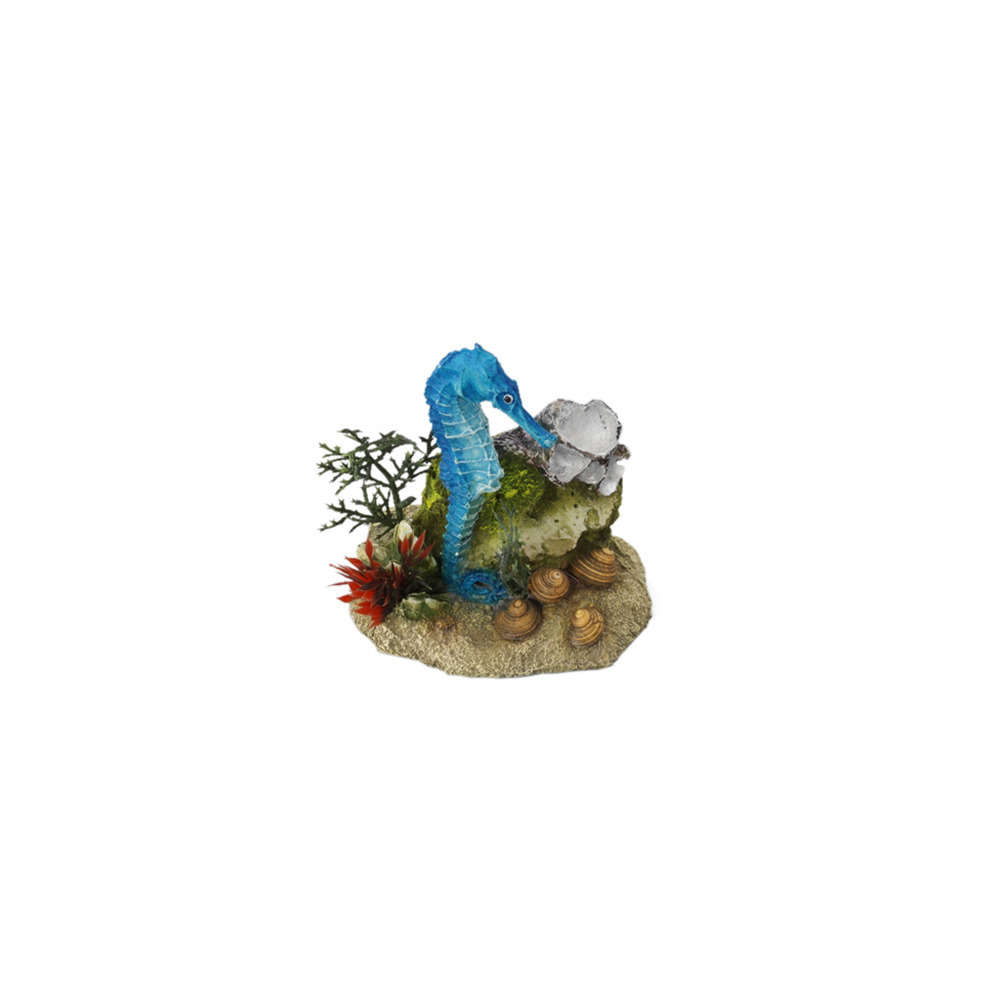 Décoration d'aquarium, Hippocampe avec plantes : L10,5xl6xH9 cm