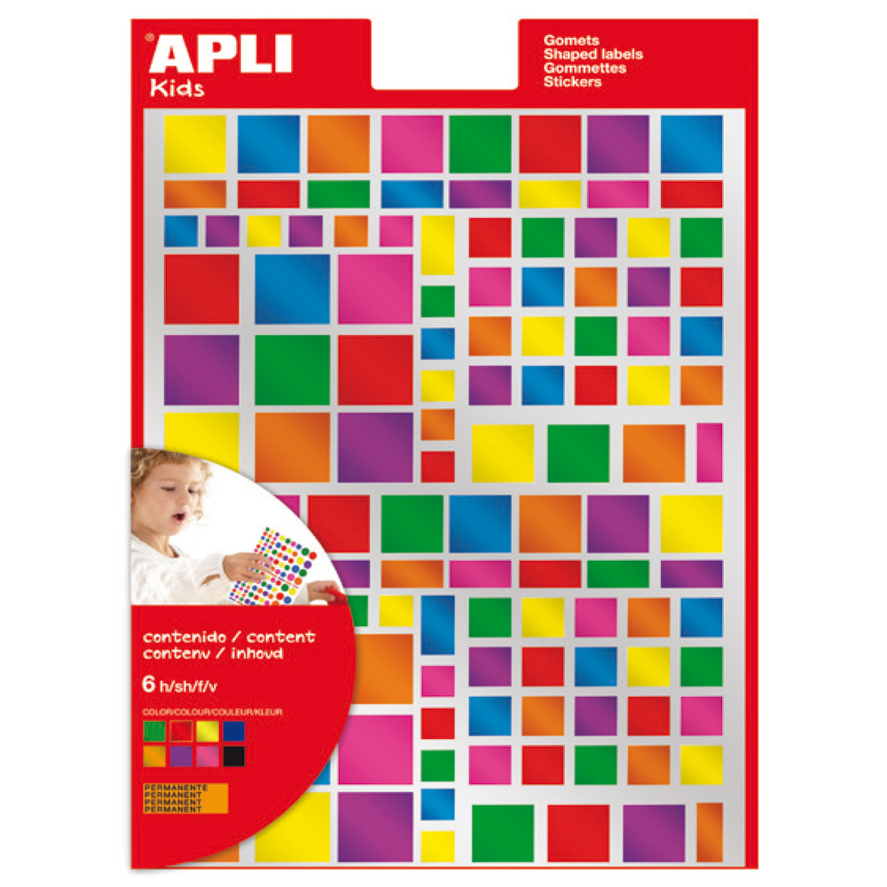 Gommettes (x756), sur 6 feuilles - Carrés, coloris métallisés assortis