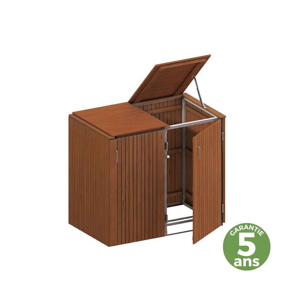 Cache-poubelles (x2) couvercle, habillage bois L. 139 x l. 84 x H. 125 cm