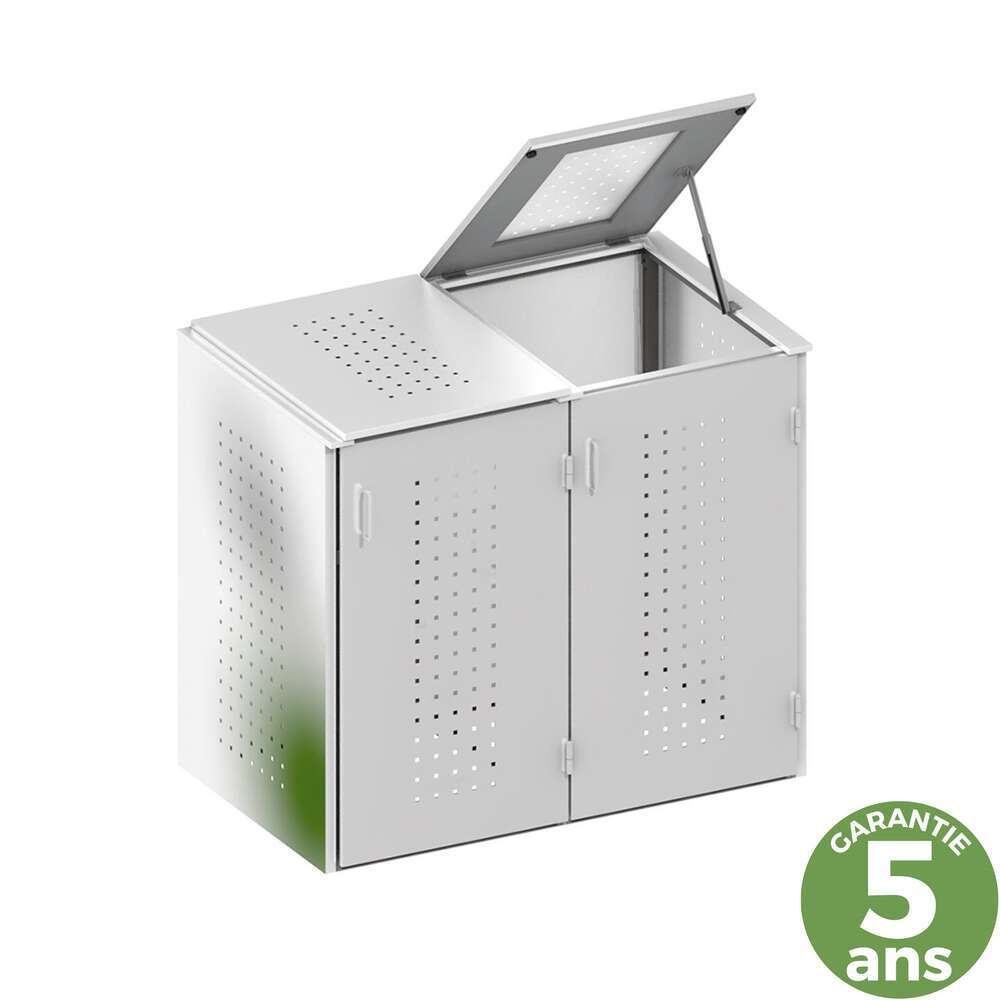 Cache-poubelles (x2) couvercle, habillage Inox L. 139 x l. 84 x H. 125 cm