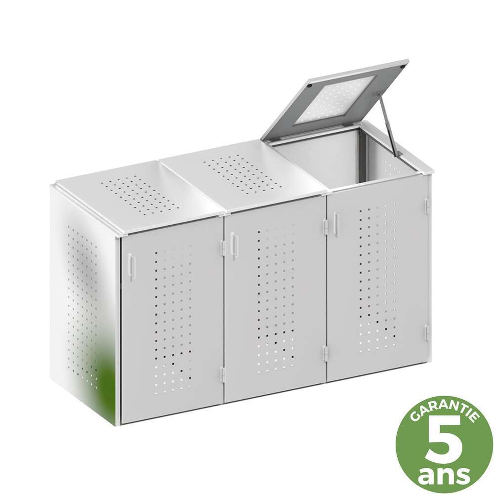 Cache-poubelles (x3) couvercle, habillage Inox L. 206 x l. 84 x H. 125 cm