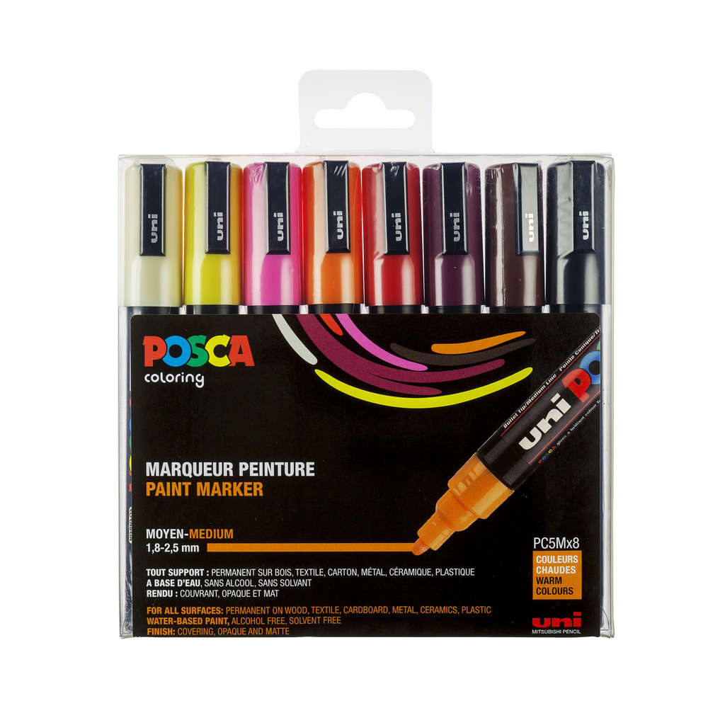 Set de 8 marqueurs Posca assortis, à pointe moyenne conique