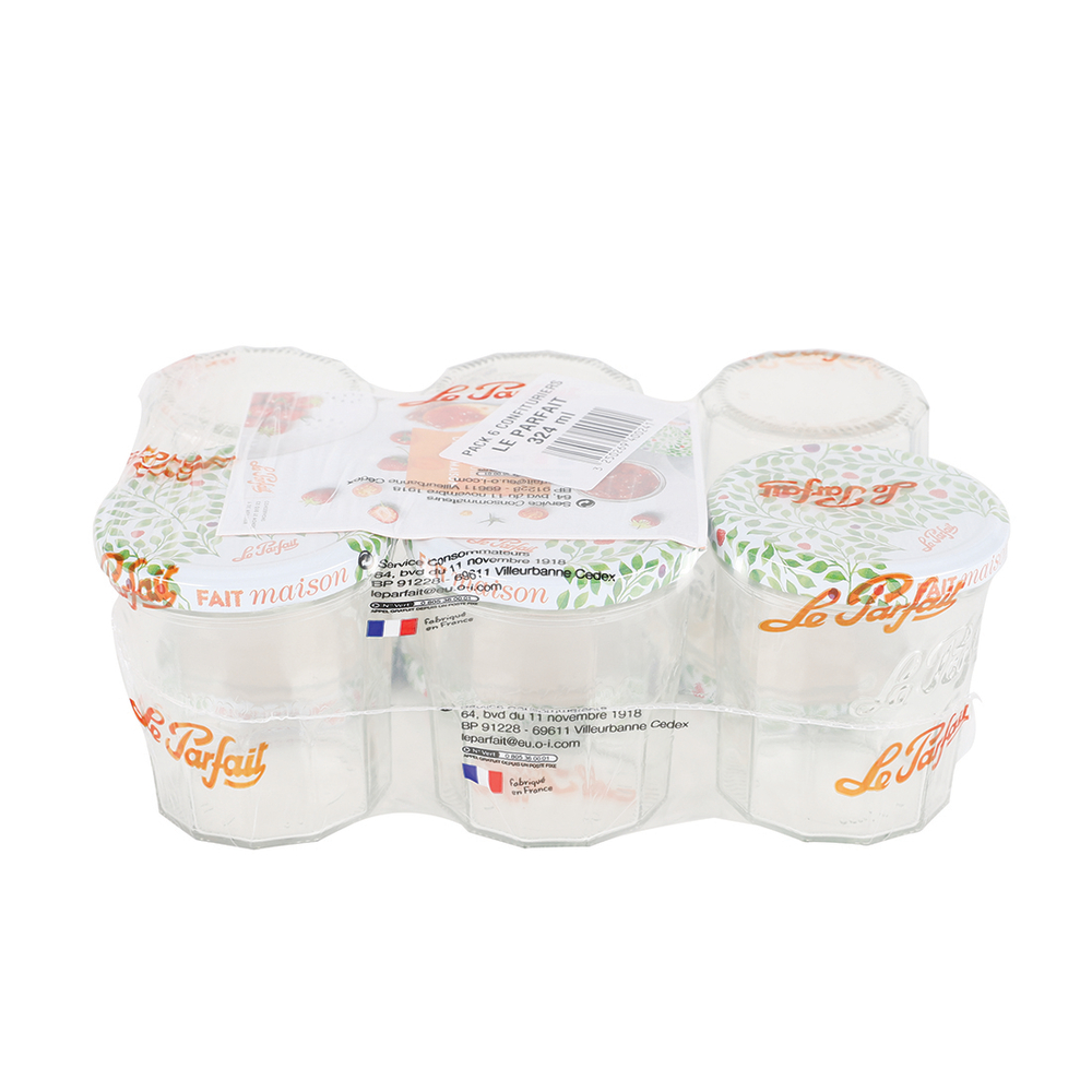 Lot de 6 pots à confiture de 324ml + couvercle - D. 8,2cm