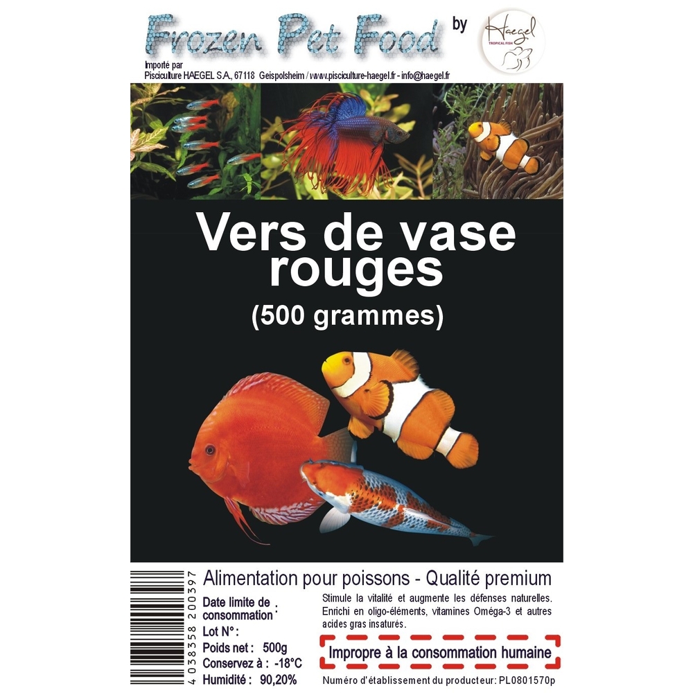 Alimentation poissons Nutris vers de vase rouges : 500gr