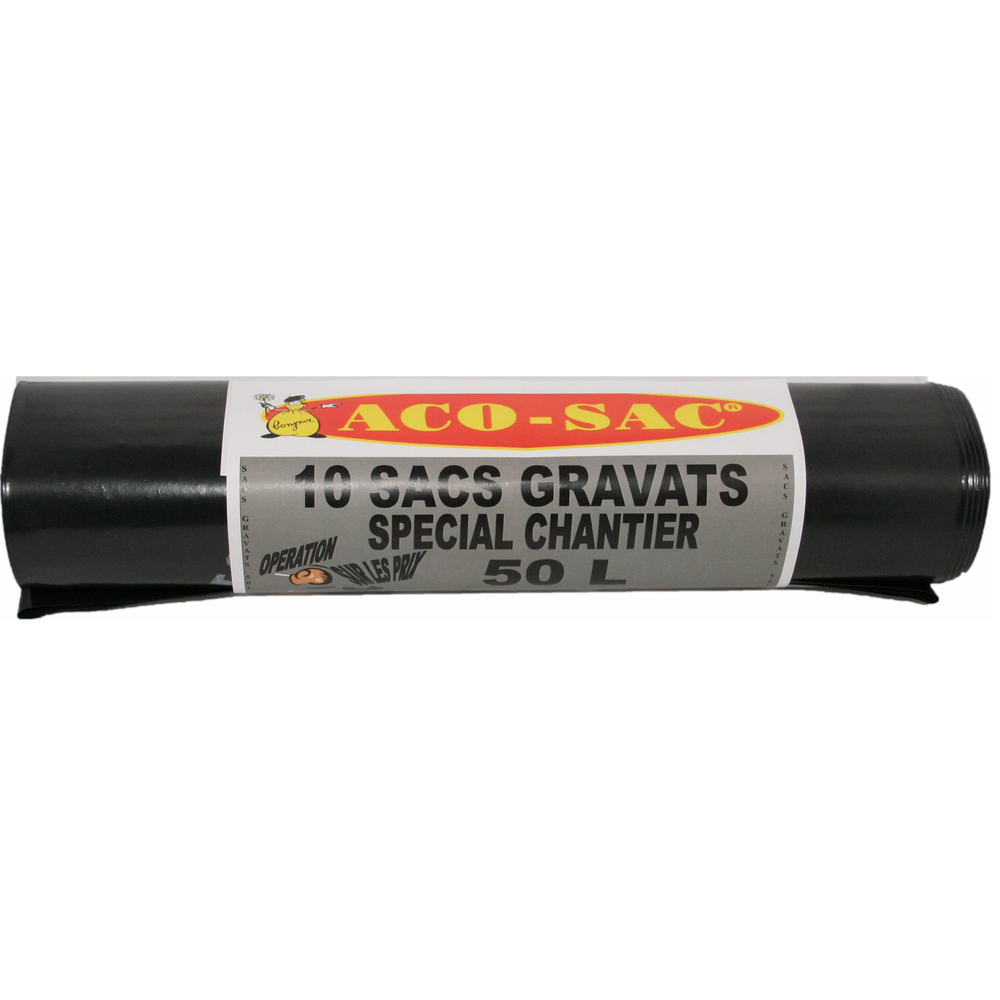 Sacs gravats 50 litres noir x10