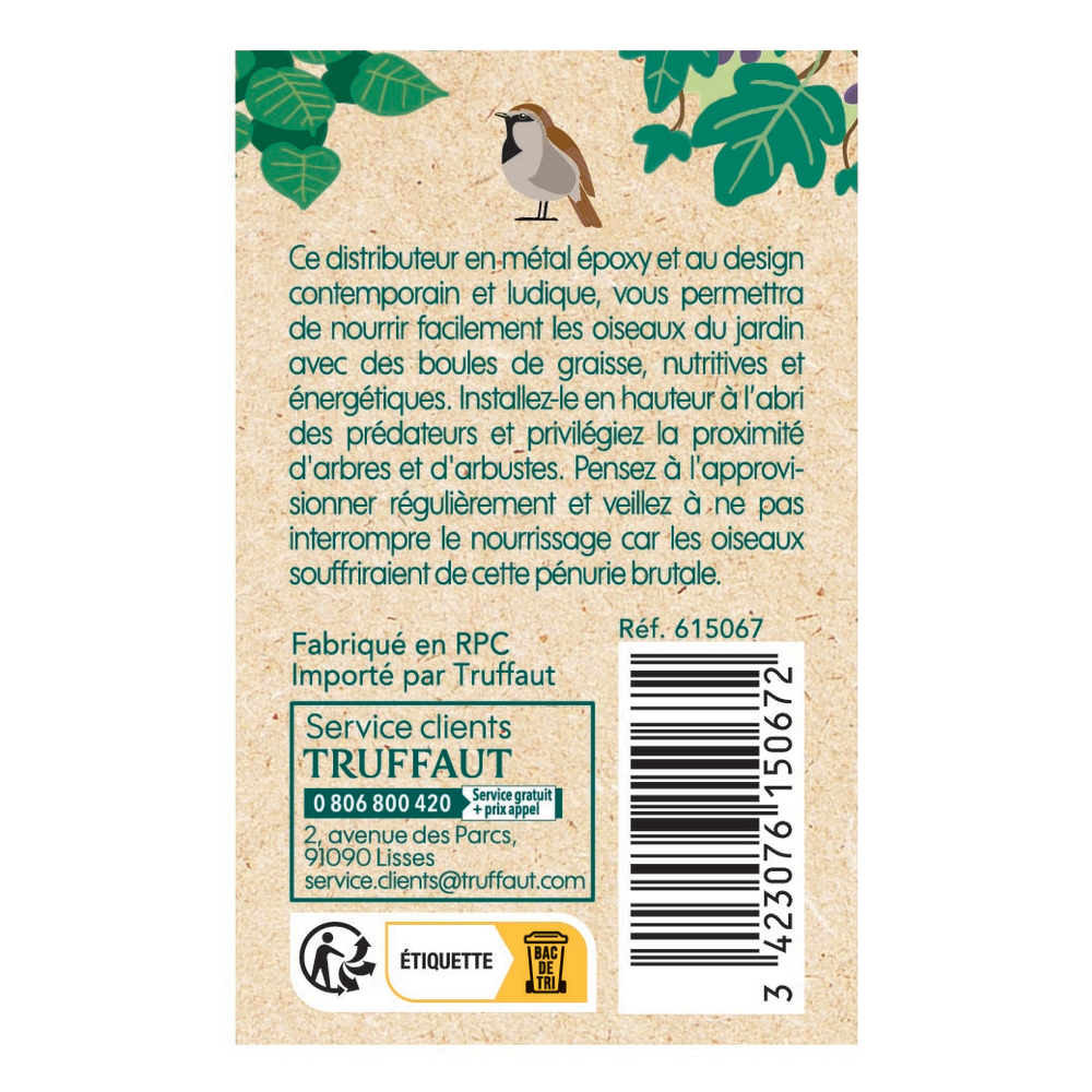 Distributeur de boules de graisse Slow en métal pour oiseaux