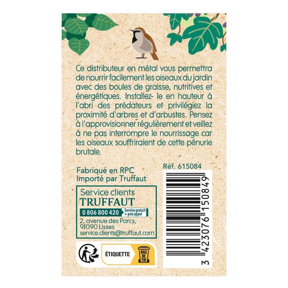 Distributeur de boules de graisse Naïve en métal pour oiseaux