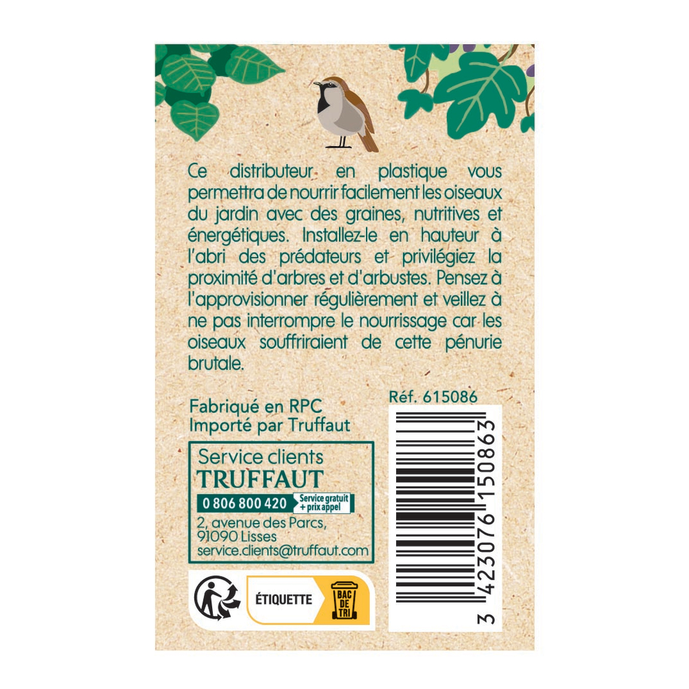 Distributeur de graines Oxygène en plastique pour oiseaux