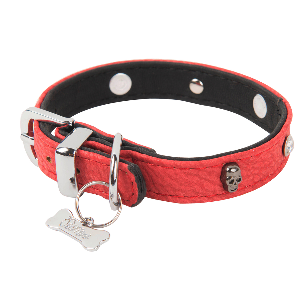 Collier chien Rock Petmini,Simili cuir, rouge : L. 30 cm x l. 15 mm