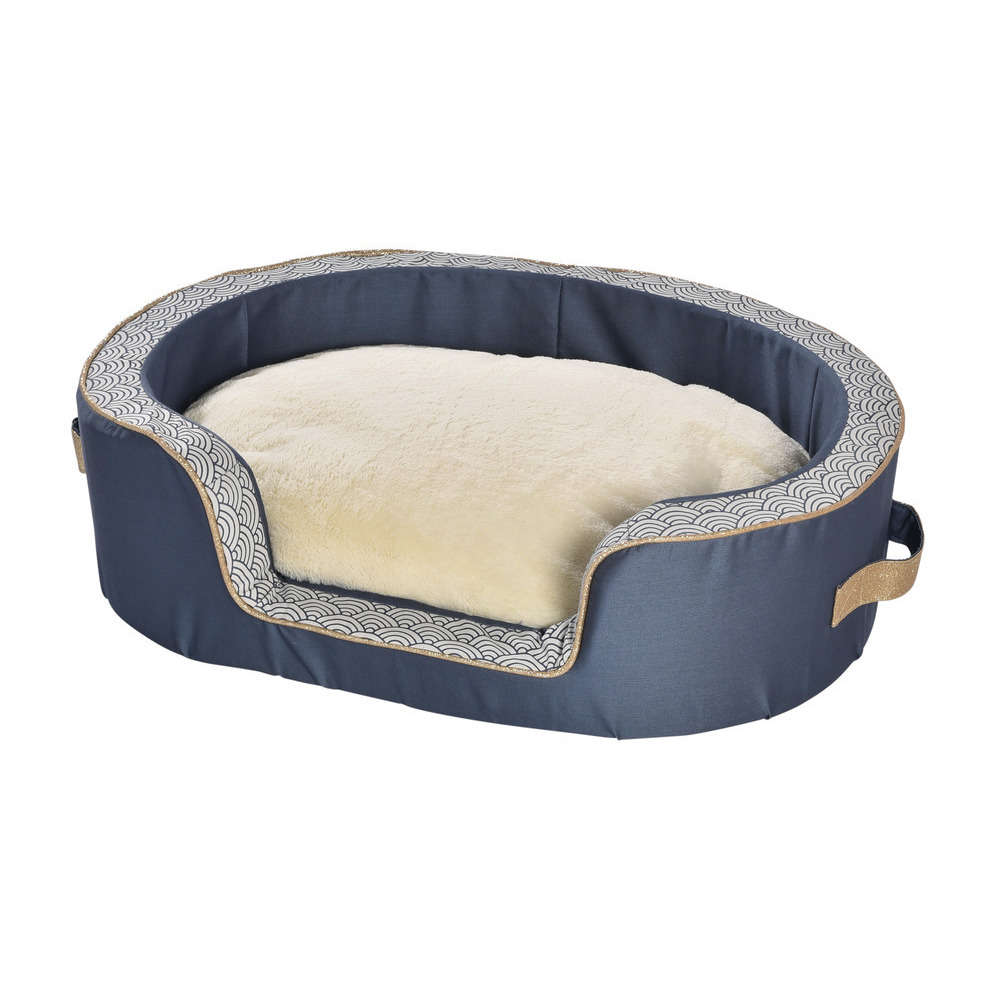 Corbeille Seigaiha avec coussin double face pour chien : taille S bleu