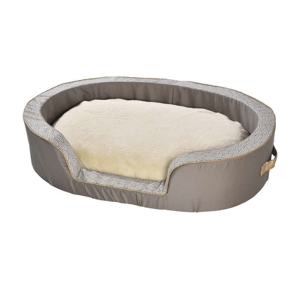 Corbeille Seigaiha avec coussin double face pour chien:taille XS taupe