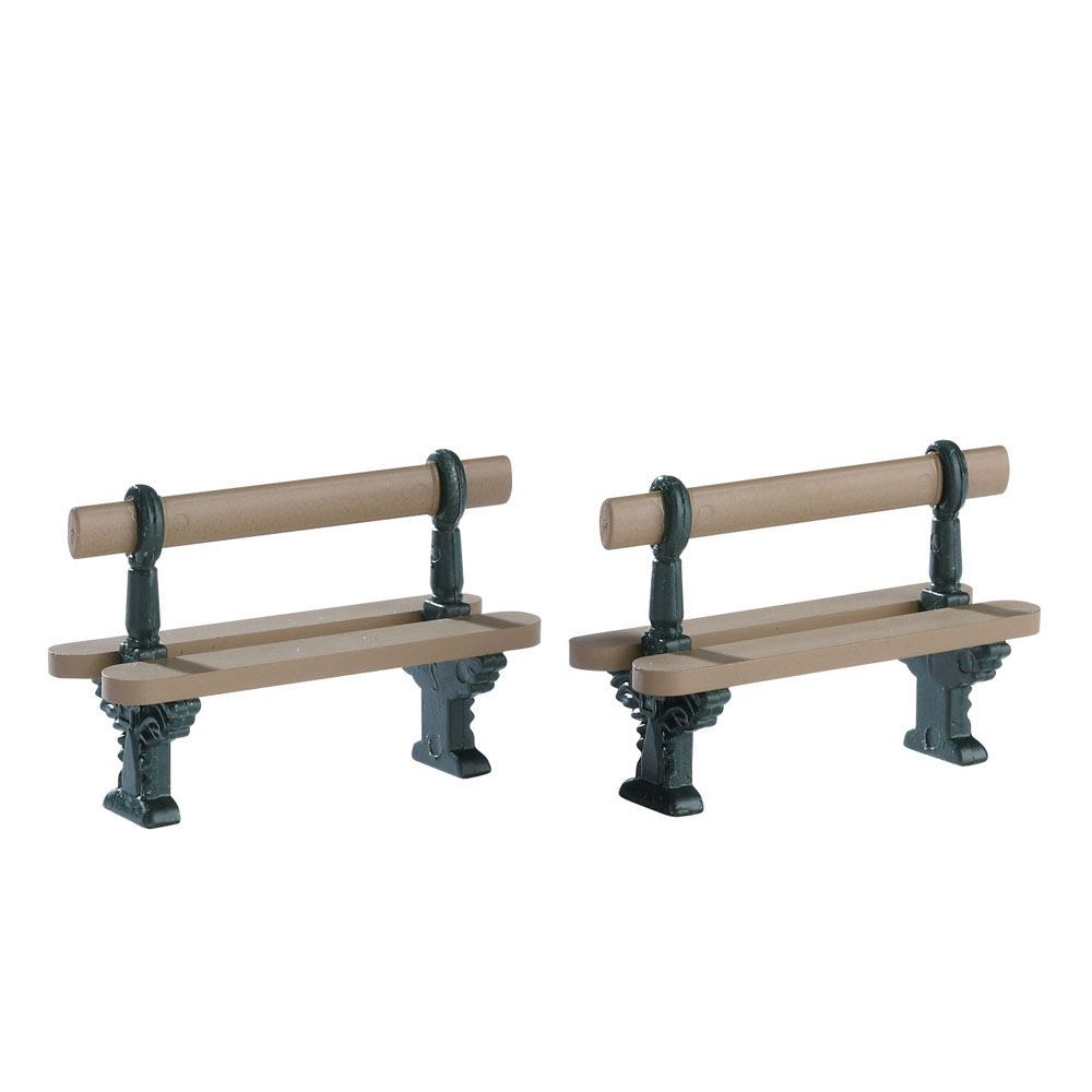 Figurines de Noël : L'ensemble de 2 bancs en résine imitation bois