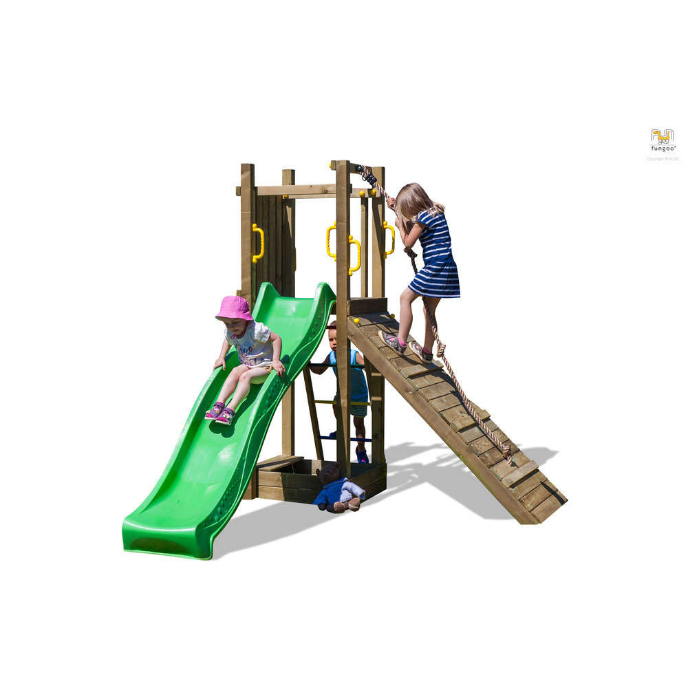 Air de jeux bois, plastique FUNNT3 rampe toboggan et bac à sable 2,50m