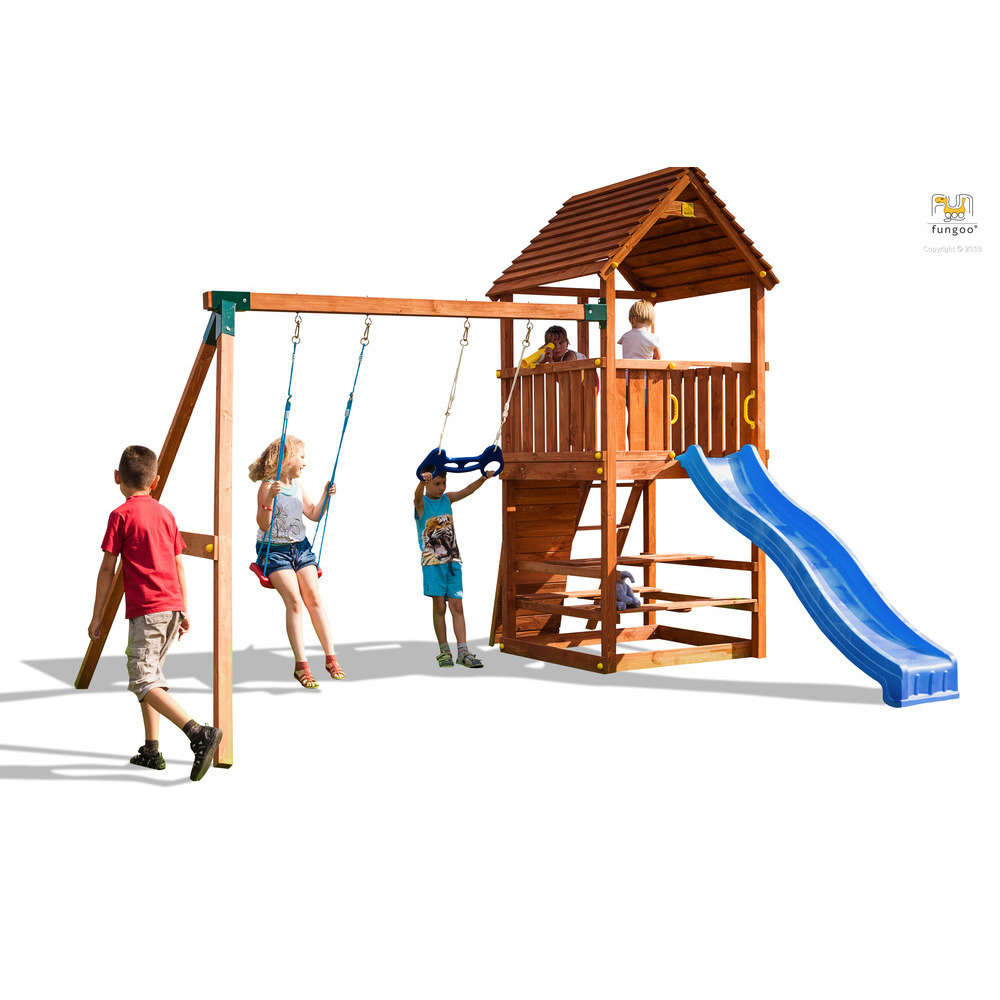 Air de jeux en bois JOY MOVE balançoires, toboggan, escalade - 3,05m