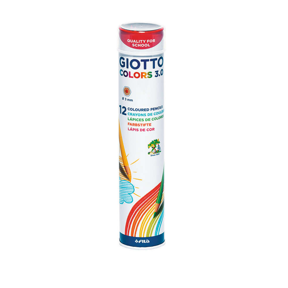 Tube métal de 12 crayons de couleur Giotto Colors (3mm)