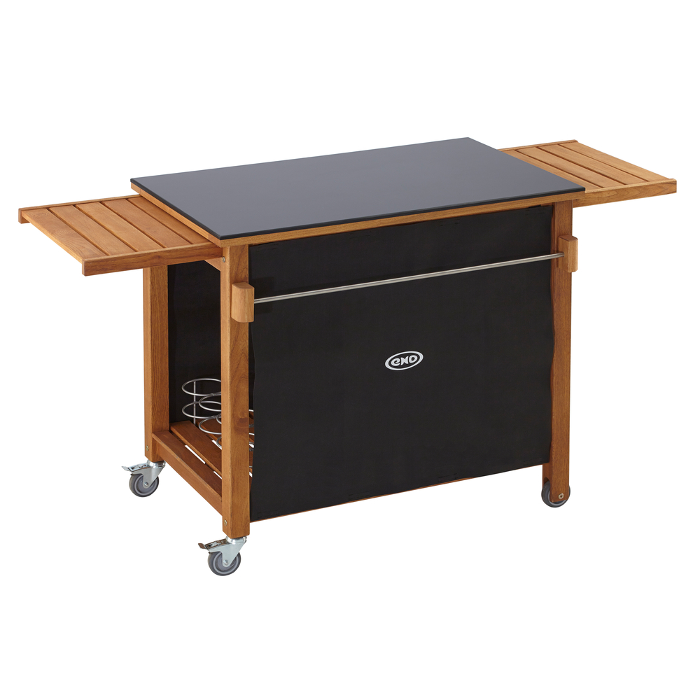 Desserte pour plancha en HPL noir et bois - 136x58x85 cm