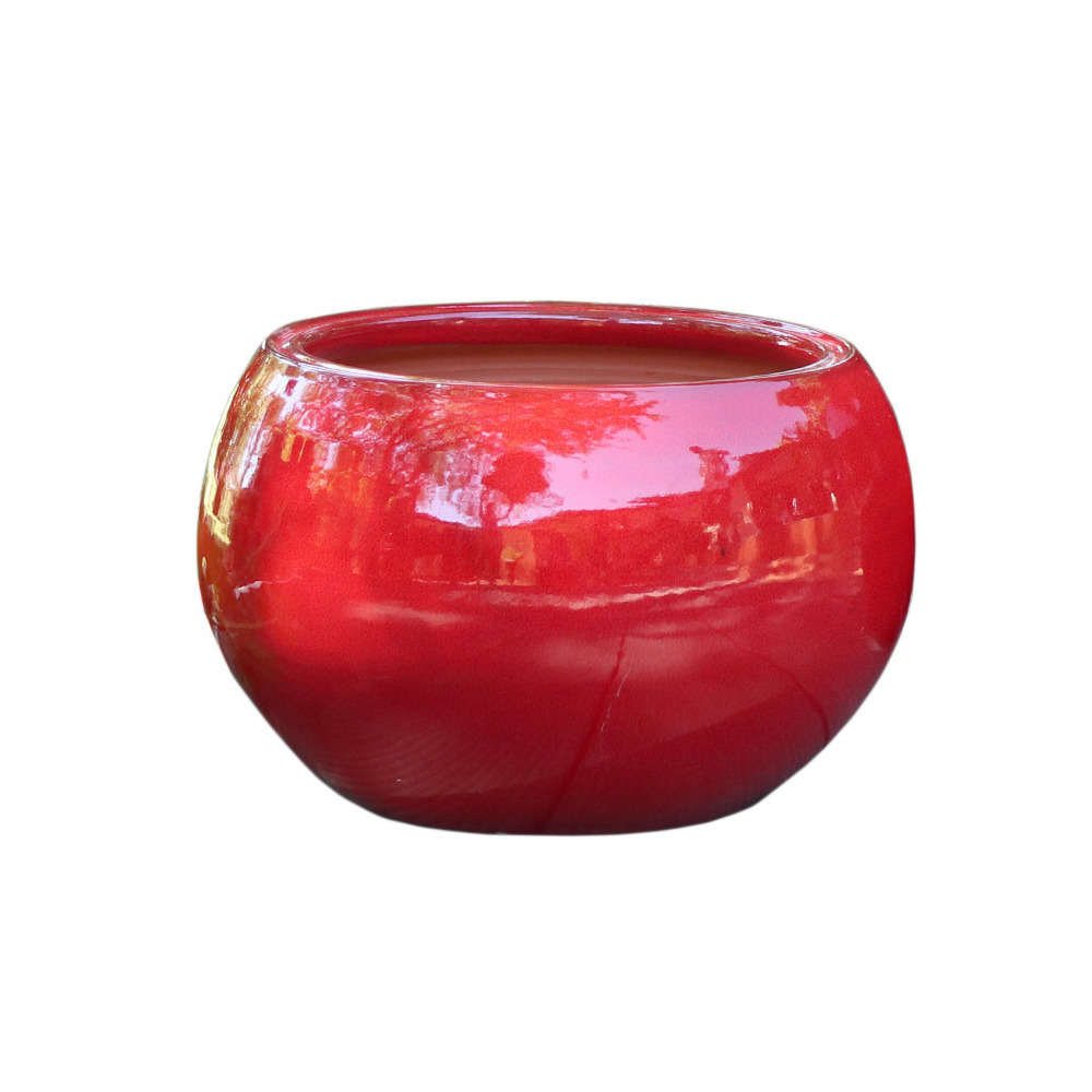 Pot Lisere en terre cuite émaillée, coloris coquelicot D25 cm