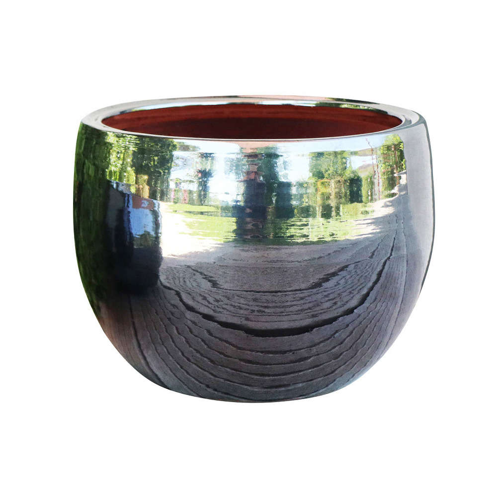 Pot Lisere en terre cuite émaillée, coloris métal D25 cm