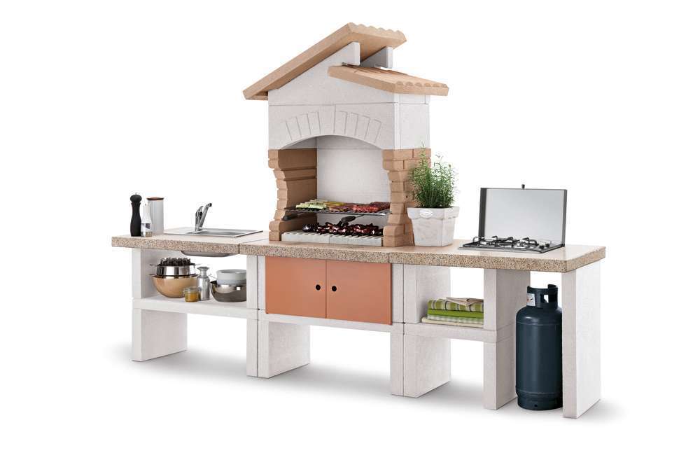 Cuisine en marmotech Cordoba avec réchaud et évier 270x70x193 cm