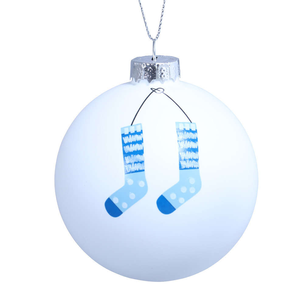 Boule verre blanc chaussettes D8cm