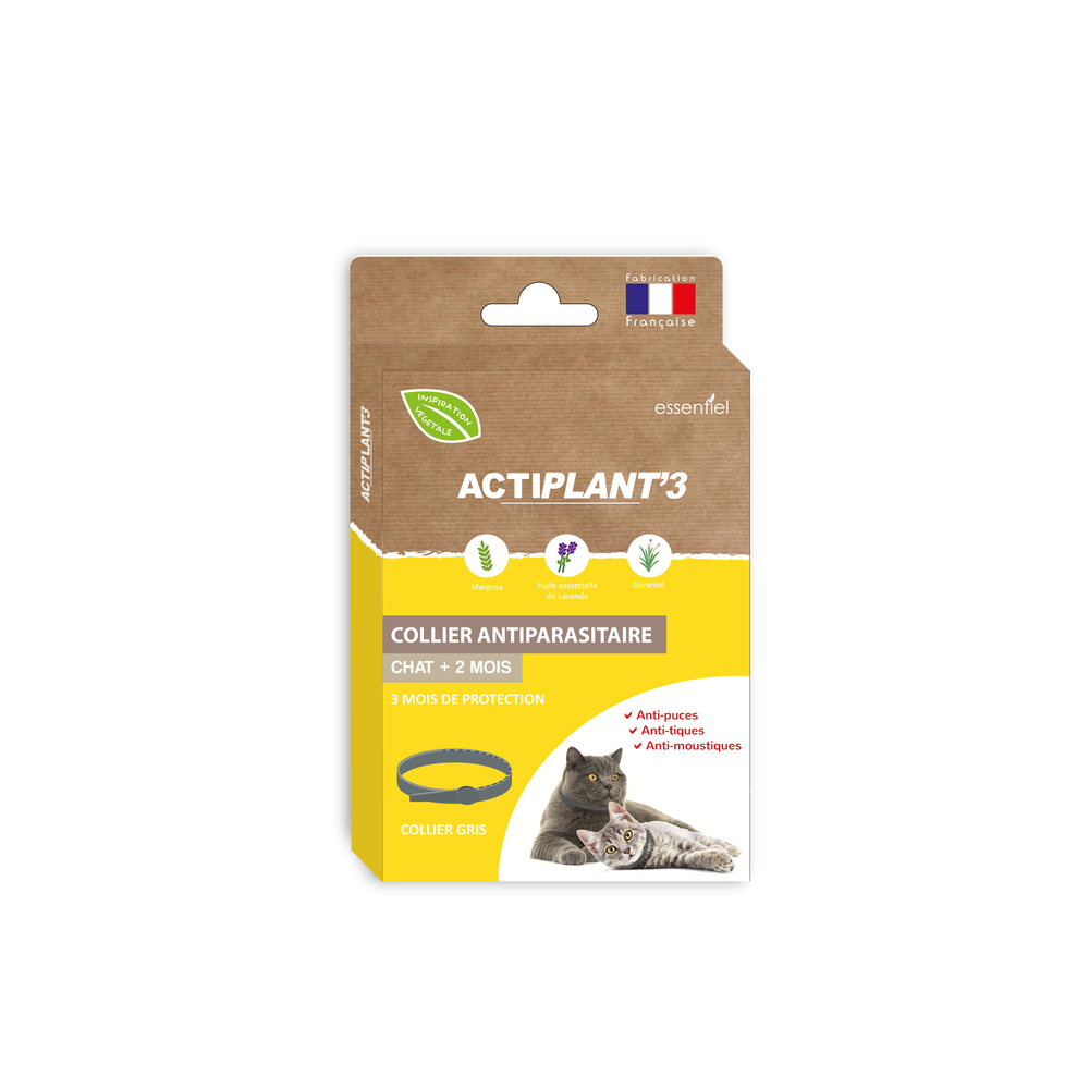 Collier antiparasitaire Actiplant'3, pour chat: gris 35cm