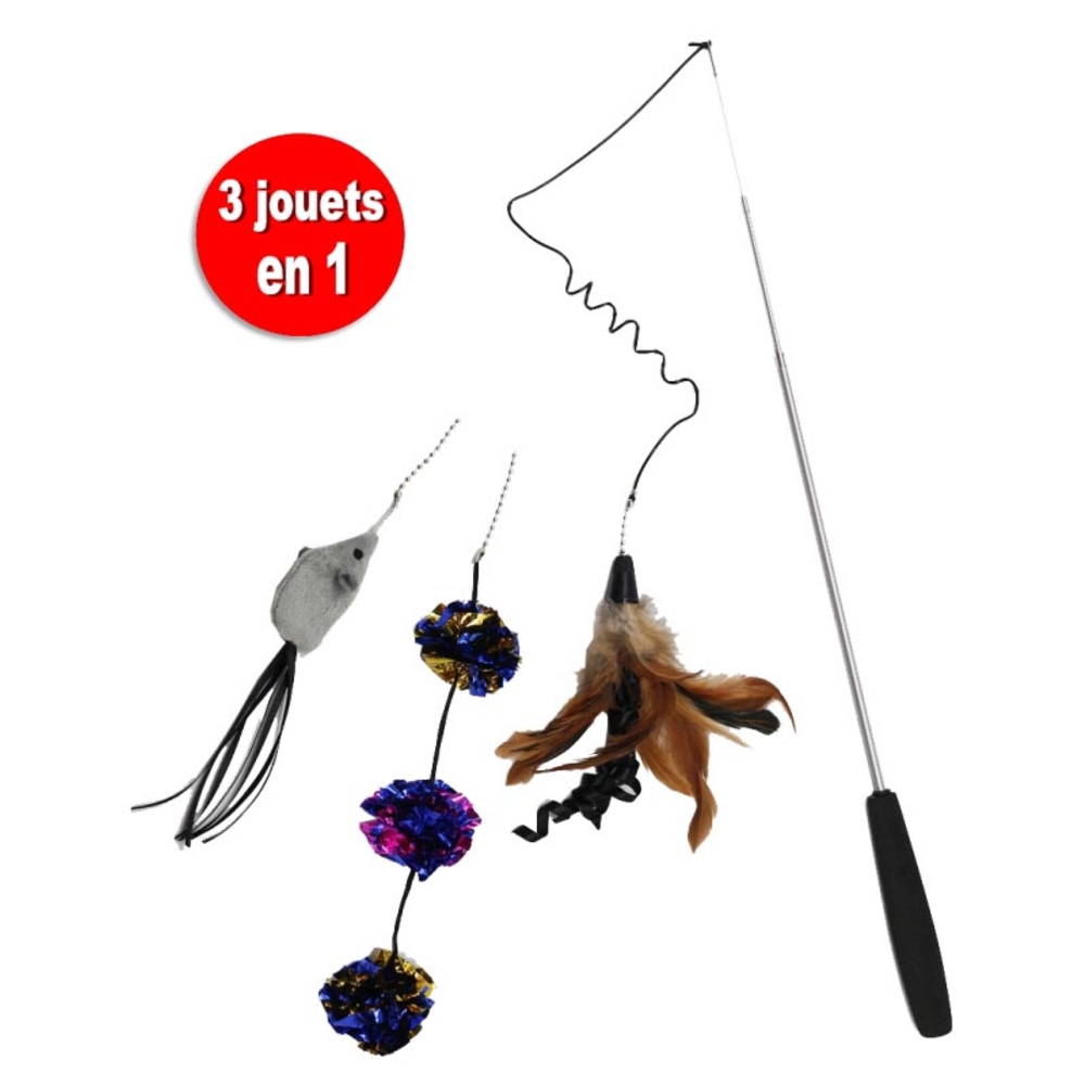Jouet, pour chat: Canne flexible à ressort plumes