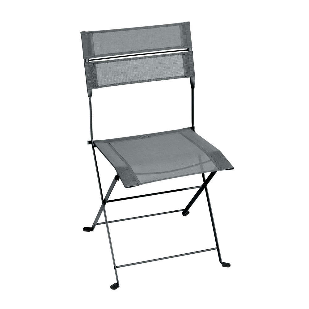 Chaise pliante LATITUDE en acier et toile gris orage - 50x49x87,5 cm