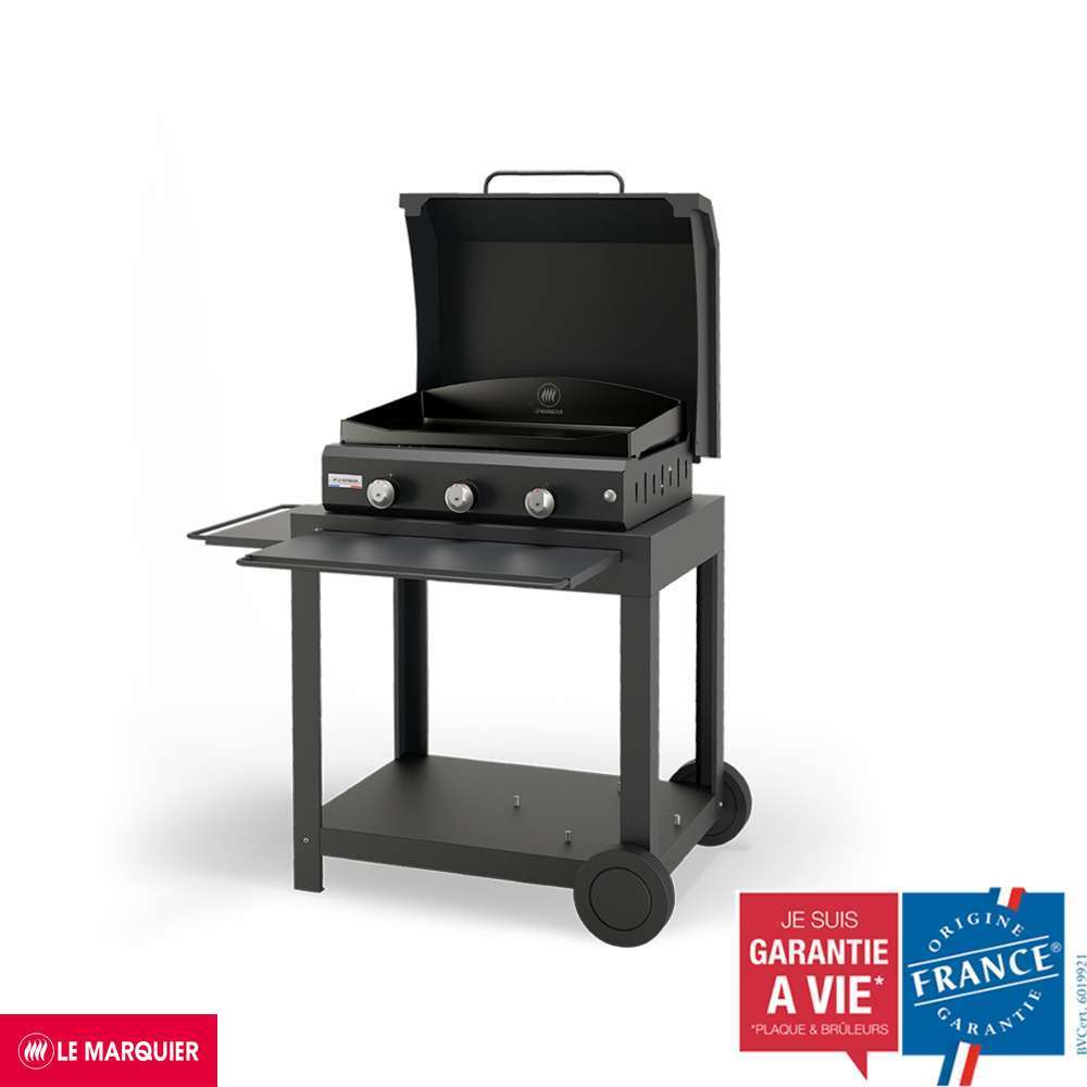 Plancha gaz Black Edition 360 fonte émaillée 60X40 chariot +Couvercle