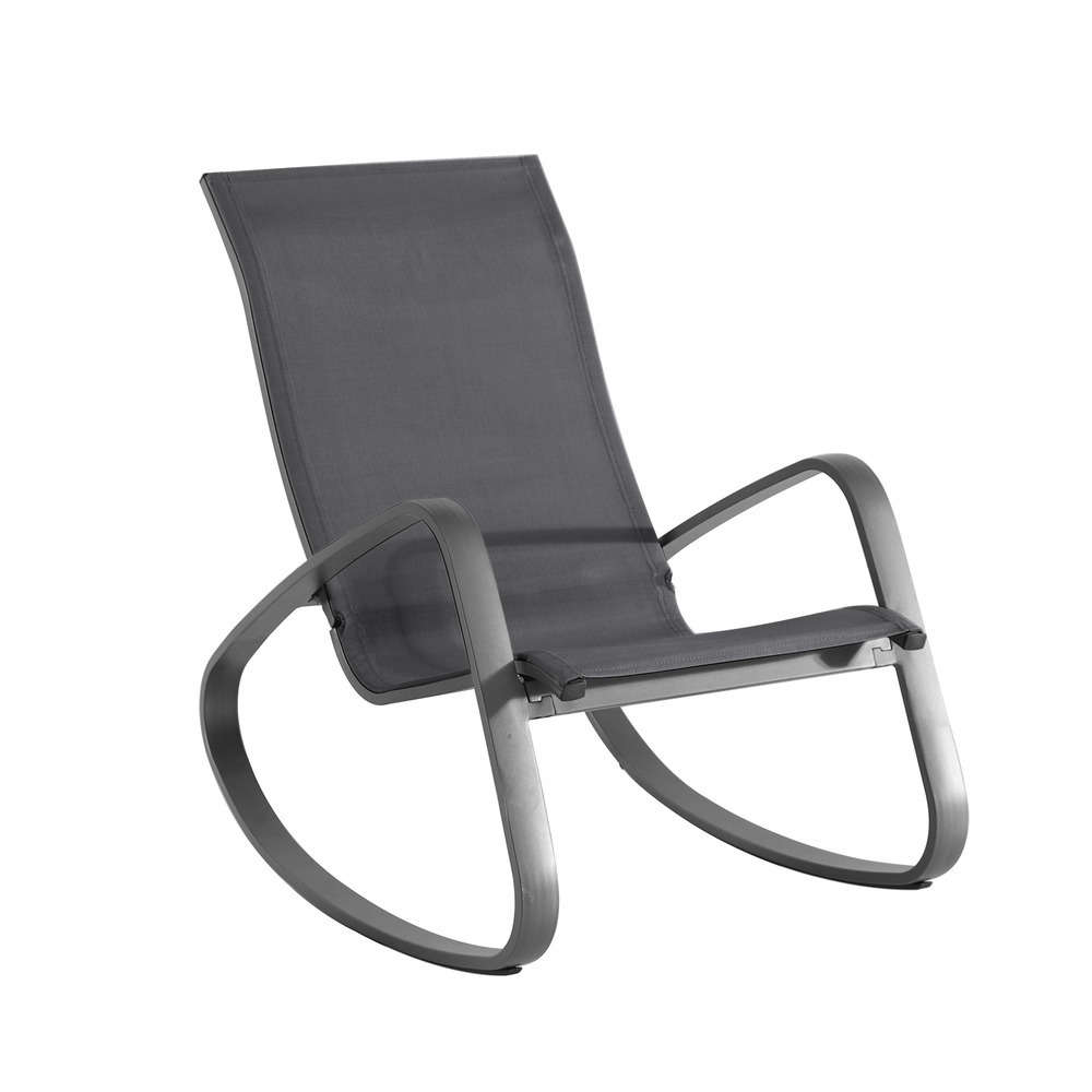 Rocking chair cano en aluminium gris mât et toile anthracite