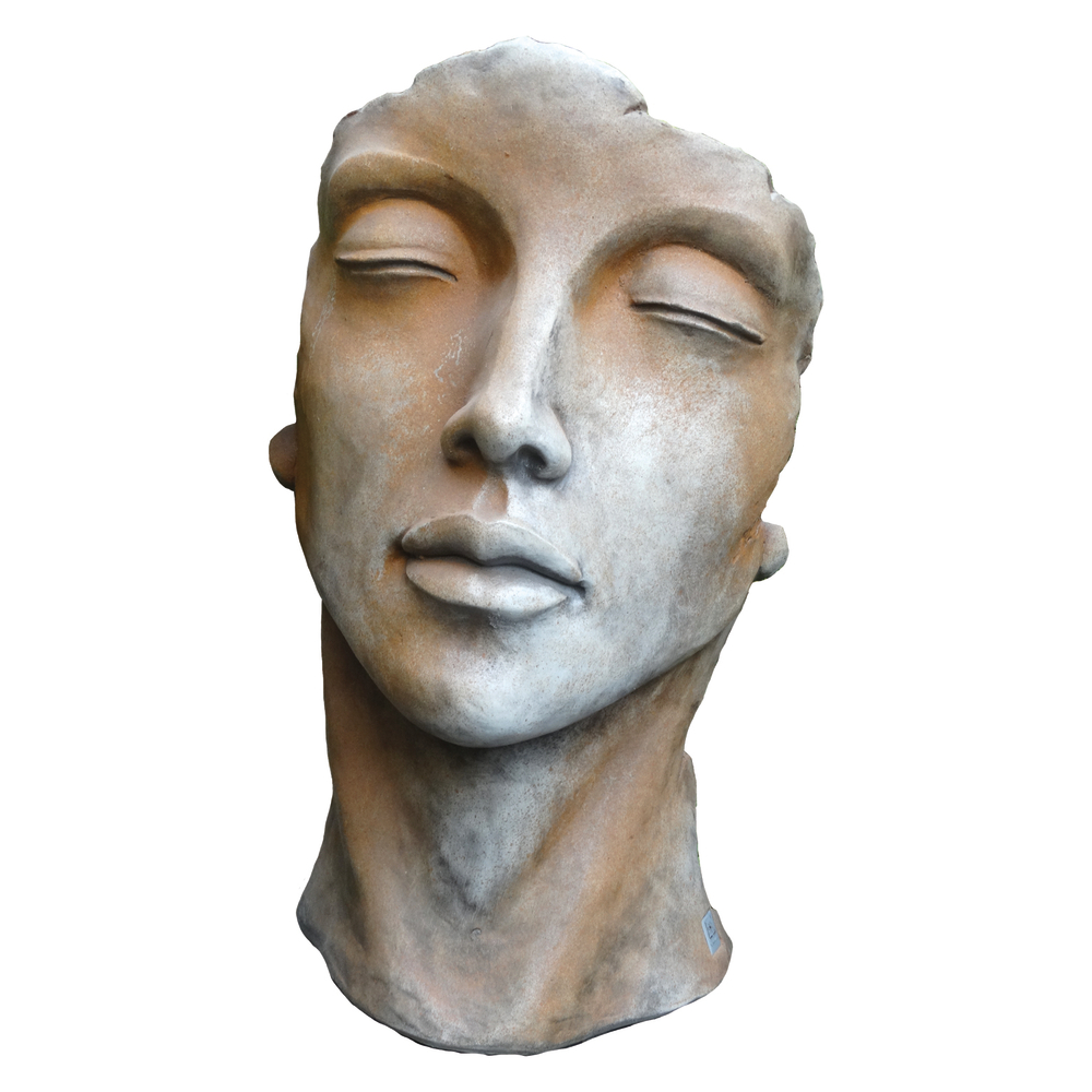 Statue visage de femme en pierre reconstituée rouille - H. 50 cm