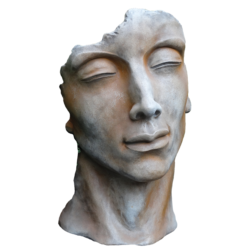 Statue visage d’homme en pierre reconstituée rouille - H. 53 cm