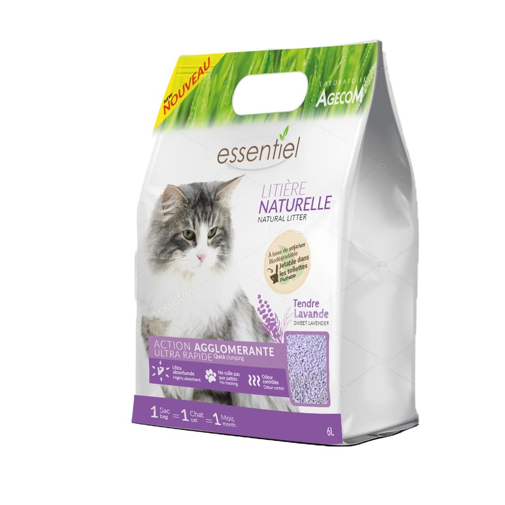 Litière végétale pour chat Essentiel Soja Lavande - 6 litres