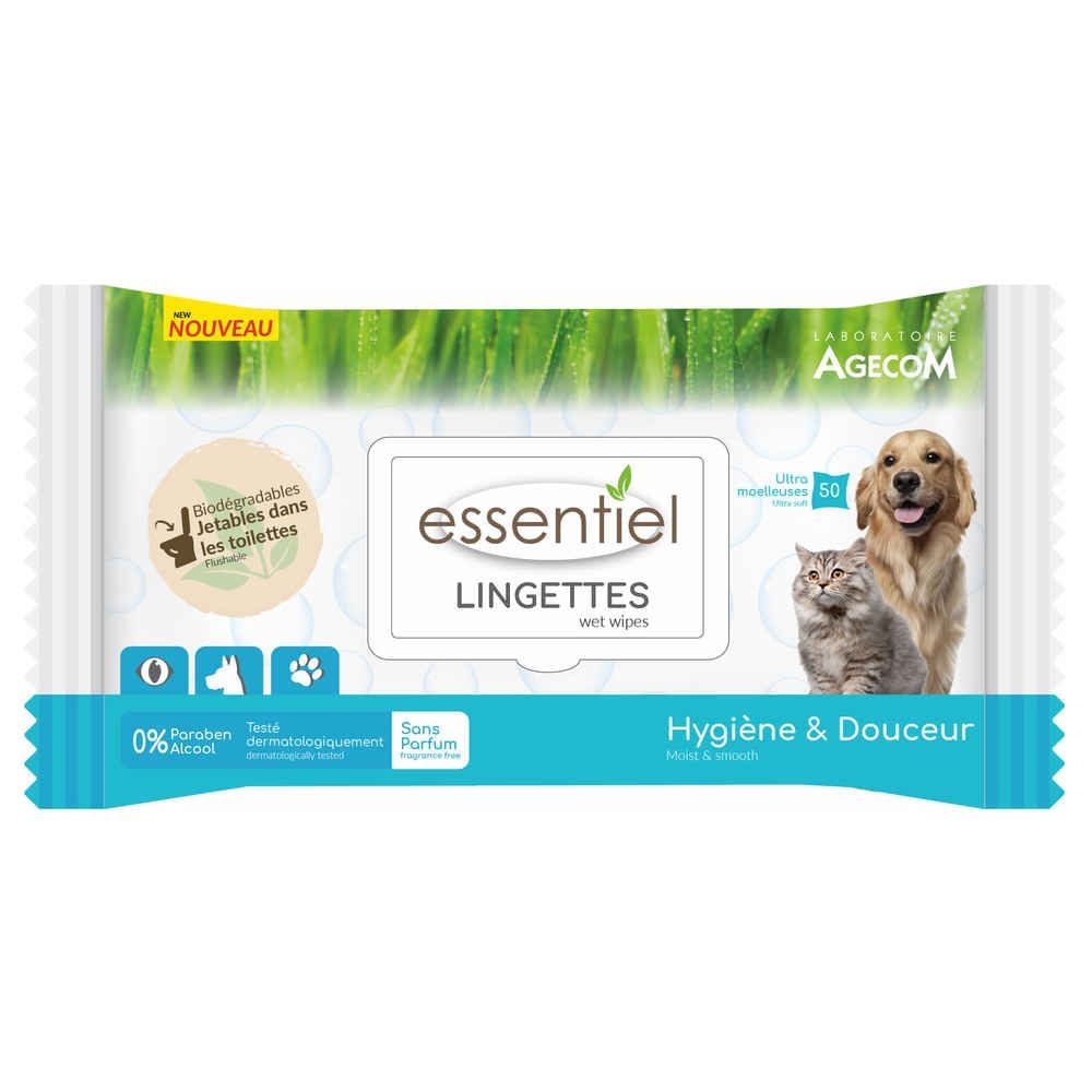 Lingettes Sans Parfum 0% Paraben pour Chien et Chat - x40