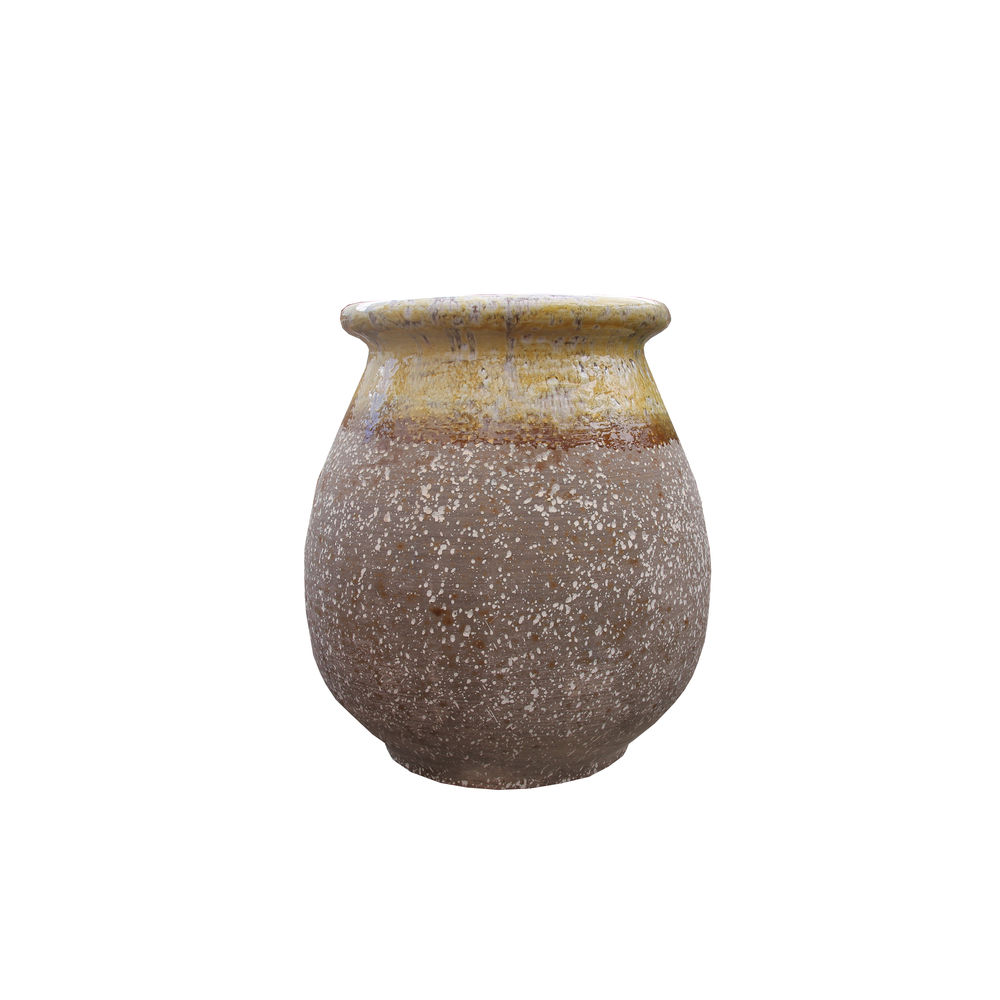 Jarre en terre cuite vieillie et collerette émaillée vernie miel 60cm