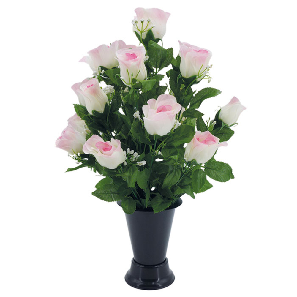 Fleurs artificielles - bouquet funéraire rose avec vase D. 28 H. 46cm