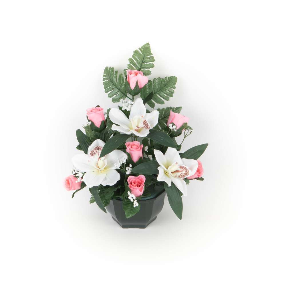 Fleurs artificielles - coupe florale rose crème D. 30 H. 33cm