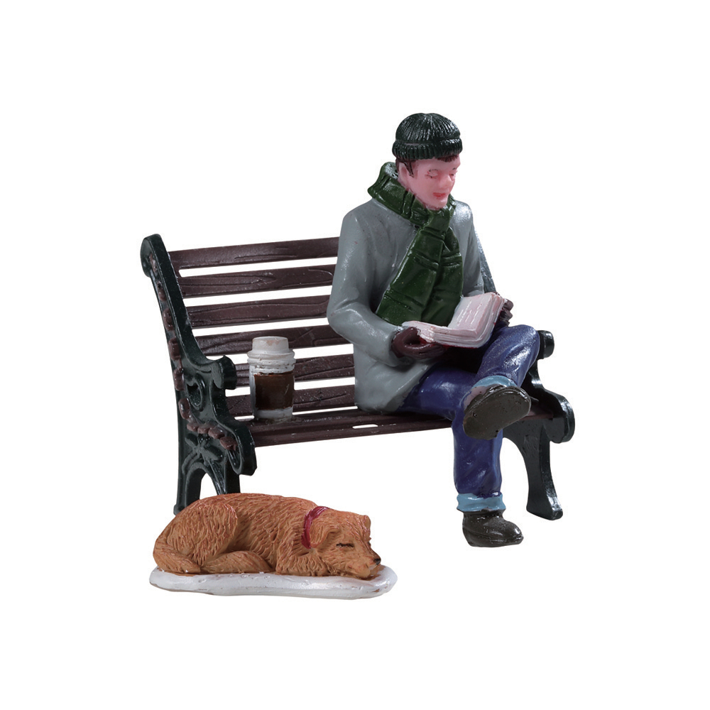 Figurine : Jour de repos lecture sur un banc