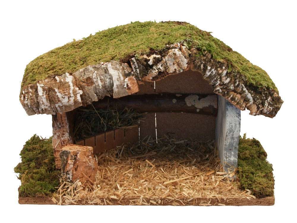 Crèche liège style grange 24X12X16cm